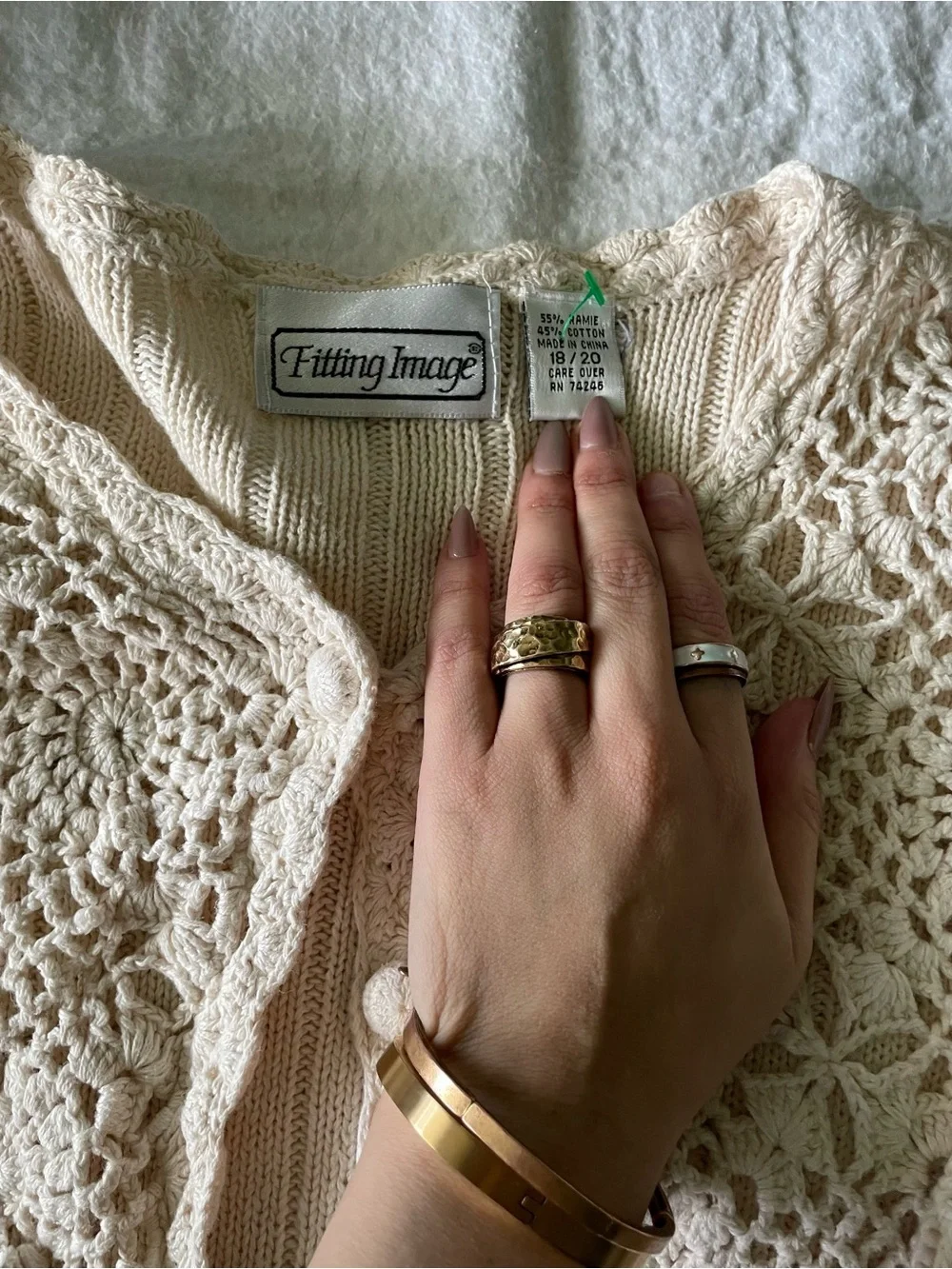 Vintage Crochet Button Front Cardigan - Cream - Picture 5 of 6